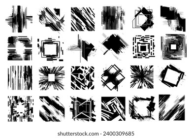 Big set of black abstract grunge square and different shapes templates. Modern vector geometric elements.
