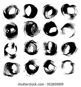 Big set of black abstract handdrawn circle strokes realistic isolated on a white background