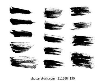 Big set of black brush strokes. Hand drawn ink spots isolated on white background. Vector illustration