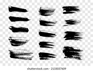 Gran conjunto de pinceladas negras. Manos trazadas de tinta aisladas sobre fondo transparente. Ilustración del vector