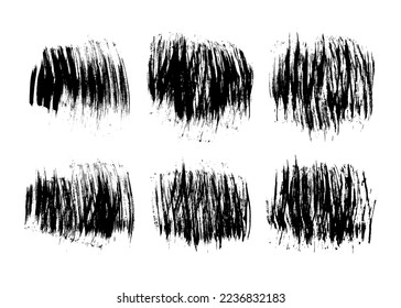 Big set of black brush strokes. Hand drawn ink spots isolated on white background. Vector illustration