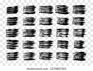 Gran conjunto de pinceladas negras. Manos trazadas de tinta aisladas sobre fondo transparente. Ilustración del vector