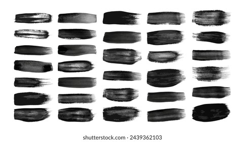 Große Menge von schwarzen Pinselstrichen. Handgezeichnete Tintenflecken auf weißem Hintergrund isoliert. Vektorgrafik