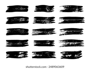 Big set of black brush strokes. Hand drawn ink spots isolated on white background. Vector illustration