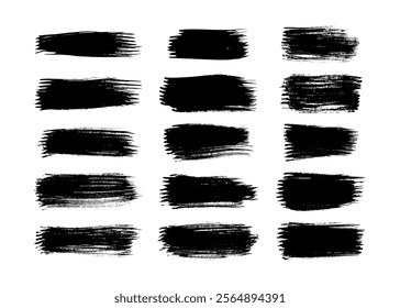 Big set of black brush strokes. Hand drawn ink spots isolated on white background. Vector illustration