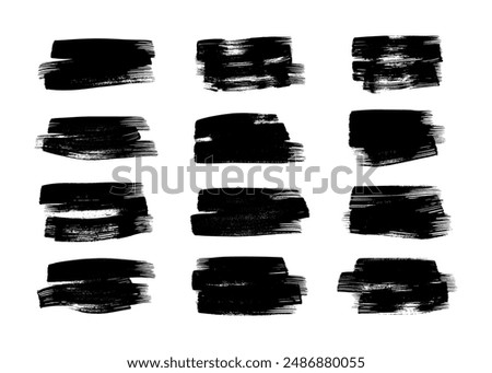 Big set of black brush strokes. Hand drawn ink spots isolated on white background. Vector illustration