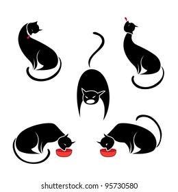 Big set of the black cats. Illustration on white background
