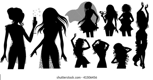Big set of black closeup silhouette of woman (from my big "Girl collection")