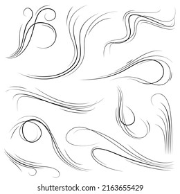 Big Set Black Collection Simple Line Winds Gust Squall Curl Doodle Outline Nature Element Vector Design Style Sketch Isolated Illustration