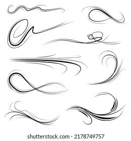 Big Set Black Collection Simple Line Winds Gust Squall Curl Doodle Outline Nature Element Vector Design Style Sketch Isolated Illustration