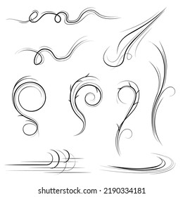 Big Set Black Collection Simple Line Winds Gust Squall Curl Doodle Outline Nature Element Vector Design Style Sketch Isolated Illustration