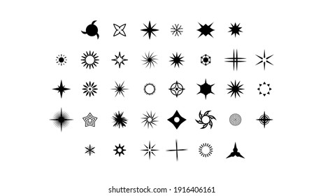 Big Set Black Collection Star Icons Sparkles Vector Symbols Shine Elements