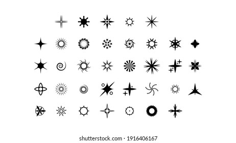 Big Set Black Collection Star Icons Sparkles Vector Symbols Shine Elements