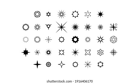 Big Set Black Collection Star Icons Sparkles Vector Symbols Shine Elements