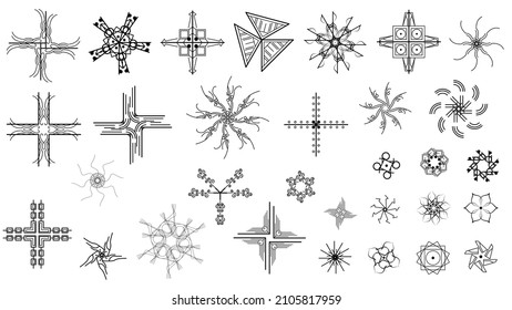 Big Set Black Collection Star Icons Sparkles Vector Symbols Shine Elements