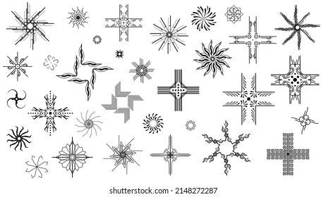 Big Set Black Collection Star Icons Sparkles Vector Symbols Shine Elements