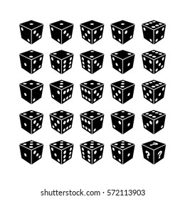 Big set of black dices. All possible variations.