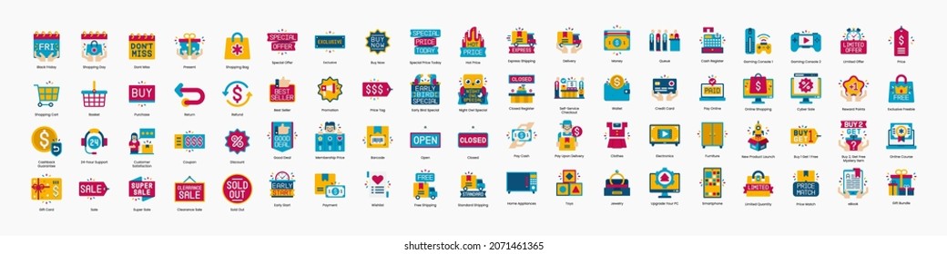 Big Set of Black Friday Color Web Icons