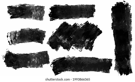 Große Auswahl an schwarzen Pinselstrichen , Banner, Etiketten, für Ihr Design, Vektorgrafik.
