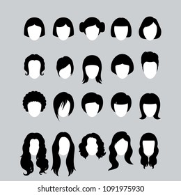 Big Set of Black Hair Styling Silhouettes for Woman