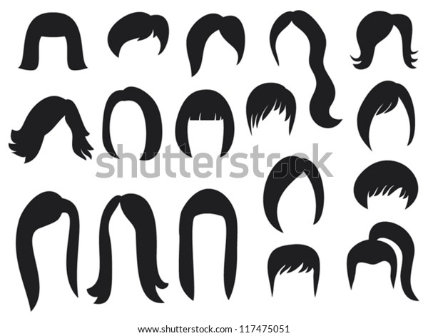 Big Set Black Hair Styling Woman Stock Vector (Royalty Free) 117475051