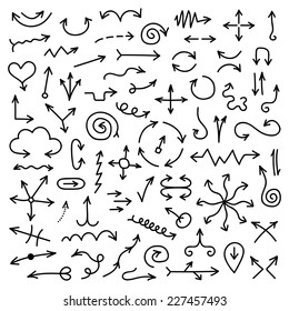 big set of black hand drawn arrows. isolated on white background. sketch style design modern vector illustration