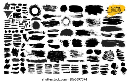 Big set of black paint, ink brush strokes, brushes, lines, grungy. Dirty artistic design elements, boxes, frames. Vector illustration. Isolated on white background. Freehand drawing