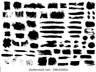 Big set of black paint, ink brush strokes, brushes, lines, grungy. Freehand drawing. Dirty artistic design elements, boxes, frames. Vector abstract illustration. Isolated on white background.