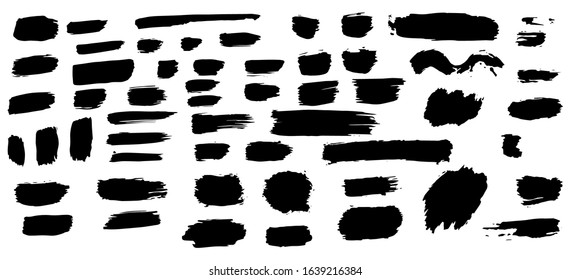 Big set of black paint, ink brush strokes, brushes, lines, grungy. Freehand drawing. Dirty artistic design elements, boxes, frames. Vector abstract illustration. Isolated on white background.