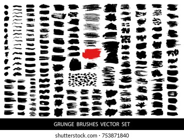 Big set of black paint, ink brush strokes, brushes, lines. Dirty artistic design elements, boxes, frames for text. Vector illustration.