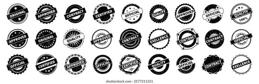 Big set of black premium quality badges. Premium quality, guaranteed, certified sticker tag collection