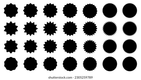 Big Set of black price sticker, sale or discount sticker, sunburst badges vector icon. Starburst speech bubbles. 