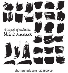 A big set of black realistic smears isolated on white background 1