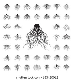 Big set of black roots. Vector Illustration.