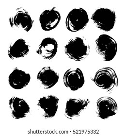 Big set of black round abstract backgrounds smears vector objects 