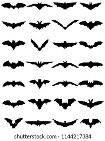 Big Set Black Silhouettes Bats Vector: Vector De Stock (libre De ...