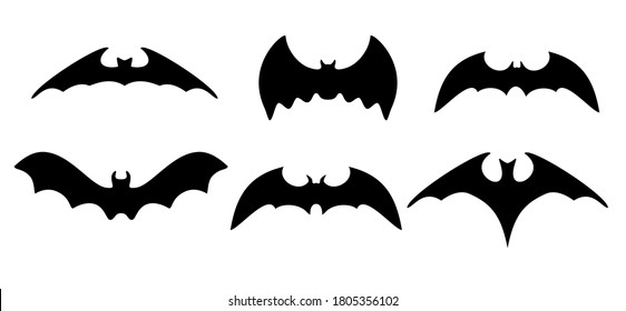 Big set of black silhouettes of bats. Bats collection isolated on white