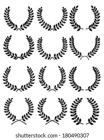 Big set of black silhouettes of laurel wreaths, vector