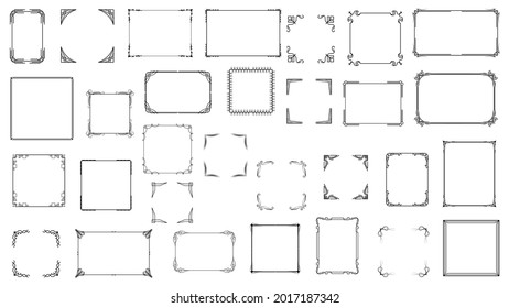 Big Set Black Simple Line Frame Collection Doodle Square Floral Frame Elements Vector Design Style Sketch Isolated Illustration For Banner