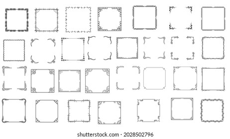 Big Set Black Simple Line Frame Collection Doodle Square Floral Frame Elements Vector Design Style Sketch Isolated Illustration For Banner