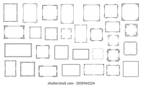 Colección de marcos de línea simple negro de gran tamaño Doodle Square Floral Frame Elements Vector Diseño Esbozo de estilo Isolación Ilustración Para Banner