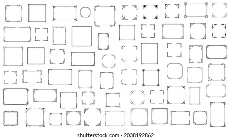 Big Set Black Simple Line Frame Collection Doodle Square Floral Frame Elements Vector Design Style Sketch Isolated Illustration For Banner