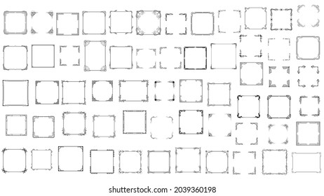 Big Set Black Line Frame Collection Doodle Square Floral Frame Elements Vektordesign Style Sketch isoliert Illustration für Banner