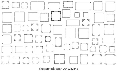 Big Set Black Simple Line Frame Collection Doodle Square Floral Frame Elements Vector Design Style Sketch Isolated Illustration For Banner