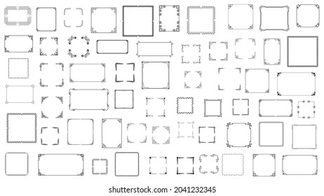 Colección de marcos de línea simple negro de gran tamaño Doodle Square Floral Frame Elements Vector Diseño Esbozo de estilo Isolación Ilustración Para Banner