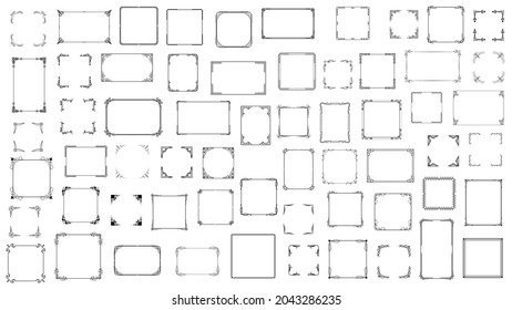 Big Set Black Simple Line Frame Collection Doodle Square Floral Frame Elements Vector Design Style Sketch Isolated Illustration For Banner