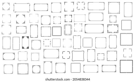 Colección de marcos de línea simple negro de gran tamaño Doodle Square Floral Frame Elements Vector Diseño Esbozo de estilo Isolación Ilustración Para Banner
