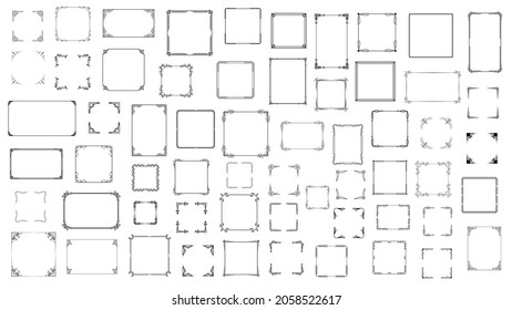 Big Set Black Line Frame Collection Doodle Square Floral Frame Elements Vektordesign Style Sketch isoliert Illustration für Banner