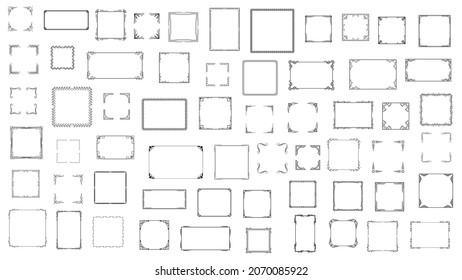 Big Set Black Simple Line Frame Collection Doodle Square Floral Frame Elements Vector Design Style Sketch Isolated Illustration For Banner