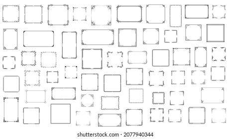 Big Set Black Simple Line Frame Collection Doodle Square Floral Frame Elements Vector Design Style Sketch Isolated Illustration For Banner